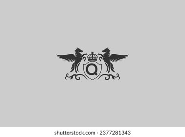 letter Q and pegasus logo vector. horse logo.