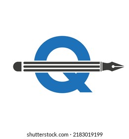 Letter Q with Pencil Logo Design Concept for Art Designer Logotype Architects Logo Vector Template
