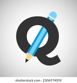 Letter Q with pencil logo design template. Logo for education, student or corporate identity.