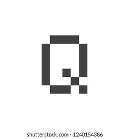 Letter Q pixel icon. 
Pixel style english alphabet.
Sign for web, design and 8 bit games.
Vector symbol.