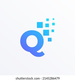 Carta Q con diseño de logotipo de tecnología de píxeles