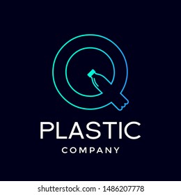 Letter Q with plastic or bottle vector logo template. Suitable for ecology, drink, fresh water business.