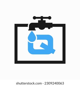 Letter Q Plumber Logo Design. Plumbing Water Logo Template