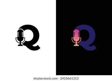 Letter Q with podcast logo. Q with suitable for podcasting, internet, brand, musical, digital, entertainment, studio template illustration.