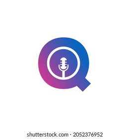 Letter Q Podcast Record Logo. Alphabet with Microphone Icon Vector Illustration