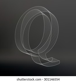 The letter q. Polygonal letter. Low poly model. The three-dimensional mesh. Volume mesh character.