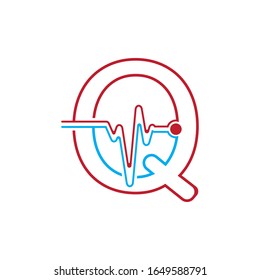 Letter Q with Pulse line Logo Vector Element Symbol Template