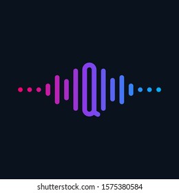 letter Q with Pulse music player element. Logo template electronic music, equalizer, store, dj, nightclub, disco. Audio wave logo concept, Multimedia Technology themed, Abstract Shape. - vector