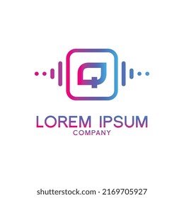letter Q with Pulse music player element. Logo template electronic music, equalizer, store, dj, nightclub, disco. Audio wave logo concept, Multimedia Technology themed, Abstract Shape vector