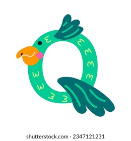 Letter Q. Quail. Alphabet for children. Vector graphics in flat cartoon style