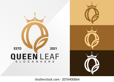 Plantilla de vectores de diseño de logotipo de hoja de la reina de la letra Q