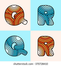 Letter Q, R with circles. Vector template for your application or company
