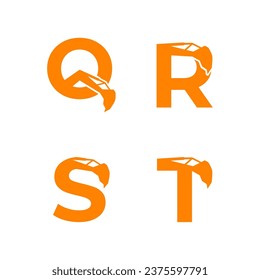 Letra Q R S T con brazo de excavadora. Plantilla del logotipo de la excavadora Q R S T, iniciales hidráulicas