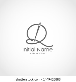 Letter Q R Tailor Logo. Needle With Thread Vector Icon. Lettering logo Tailor For Initial Name or Brand.