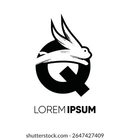 Letter Q Rabbit Run Logo Design Vector Image Icon Graphic Emblem Symbol Illustration