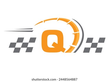 Letter Q with Racing Flag Logo. Speed Logo Symbol