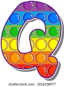 Letter Q. Rainbow colored letters in the form of a popular children's game pop it. Bright letters on a white background.  Bright letters on a white background. 