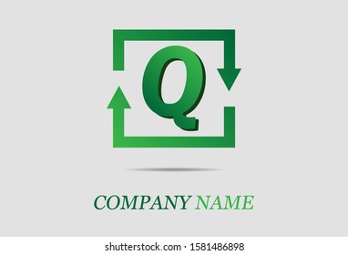 Letter Q with rectangle arrow. vector illustration. logo for your company