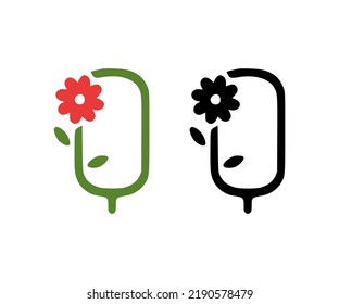 Letter Q and red flower doodle icon