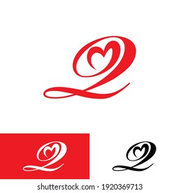 Letter Q With Red Heart Logo Design Template 001