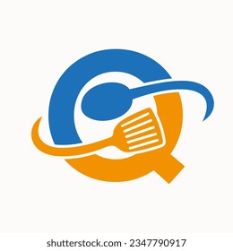 Letter Q Restaurant Logo Combined with Spatula and Spoon Icon