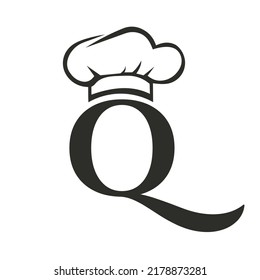 Letter Q Restaurant Logo Concept with Chef Hat Vector Template. Restaurant Chef Hat Logo Symbol