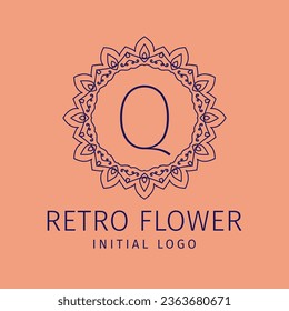 Buchstabe Q Retro-Blumendesign des ursprünglichen Vektorlogos