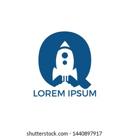 Letter Q Rocket Logo Design. Letter Q Logo With Rocket Launch Inside.	