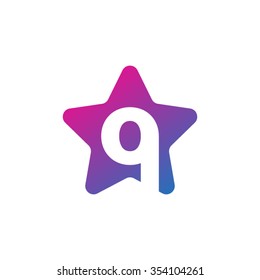 letter q rounded star shape icon logo purple blue