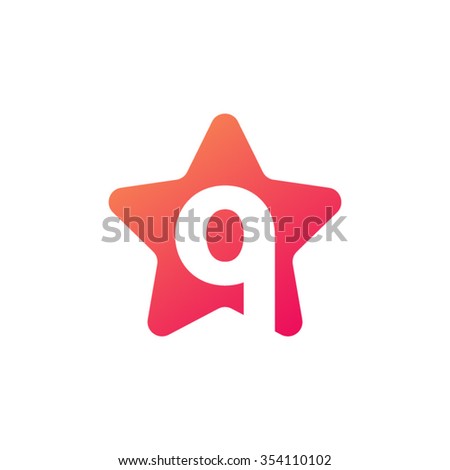 letter q rounded star shape icon logo orange red