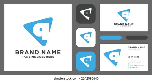 letter Q rounded triangle shape icon logo with business card template