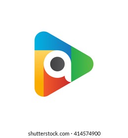 letter q rounded triangular media icon logo red blue green yellow