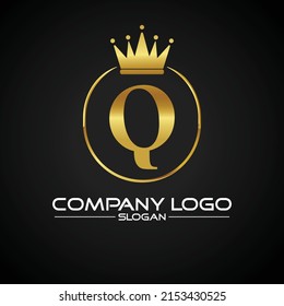 Letter Q royal crown luxury gold  logo design monogram