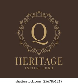 Letter Q rustic heritage circular delicate initial logo