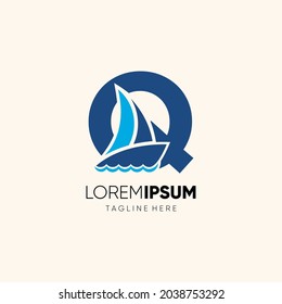 Letter Q Sailor Boat Logo Design Vector Icon Graphic Emblem Illustration