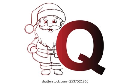 letter Q with Santa Claus designed with alphabet. Characters with fun expressions pose various poses. It's vector art so it's easy to edit.
