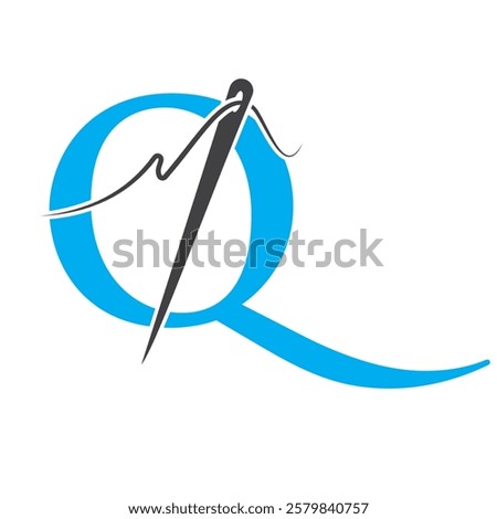 Letter Q Sewing Needle Logo Design for Embroider, Textile, Fashion, Cloth, Fabric Symbol