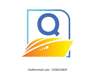 Letter Q with the ship, cruise, or boat logo design template, icon sign symbol ocean waves vector illustration.