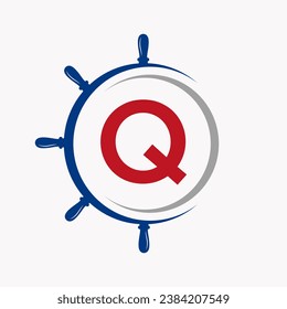 Letter Q Ship Logo Concept With Ship Wheel Symbol Vector Template