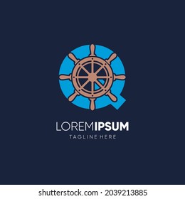 Letter Q Ship Steering Wheel Logo Design Vector Icon Graphic Emblem Illustration Background Template