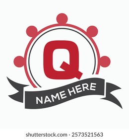 Letter Q Ship Wheal Logo Concept For Ship and Boat Steering Wheel Symbol. Boat Wheel Control Symbol