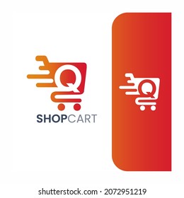 Letter Q Shopping Cart Logo, Fast Trolley Shop Icon