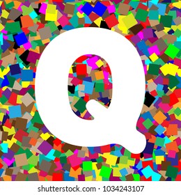 Letter Q sign design template element. Vector. White icon on colorful background with seamless pattern from squares.