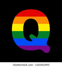 Letter Q sign design template element. Vector. Icon with colors of LGBT flag at black background.