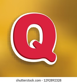 Letter Q sign design template element. Vector. Magenta icon with darker shadow, white sticker and black popart shadow on golden background.