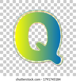 Letter Q sign design template element. Blue to green gradient Icon with Four Roughen Contours on stylish transparent Background. Illustration.