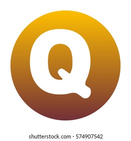 Letter Q sign design template element. White icon in circle with golden gradient as background. Isolated.