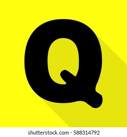 Letter Q sign design template element. Black icon with flat style shadow path on yellow background.