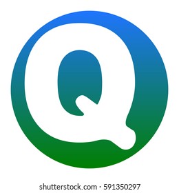 Letter Q sign design template element. Vector. White icon in bluish circle on white background. Isolated.