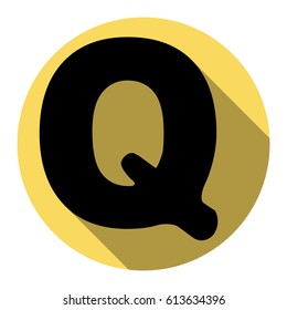 Letter Q sign design template element. Vector. Flat black icon with flat shadow on royal yellow circle with white background. Isolated.